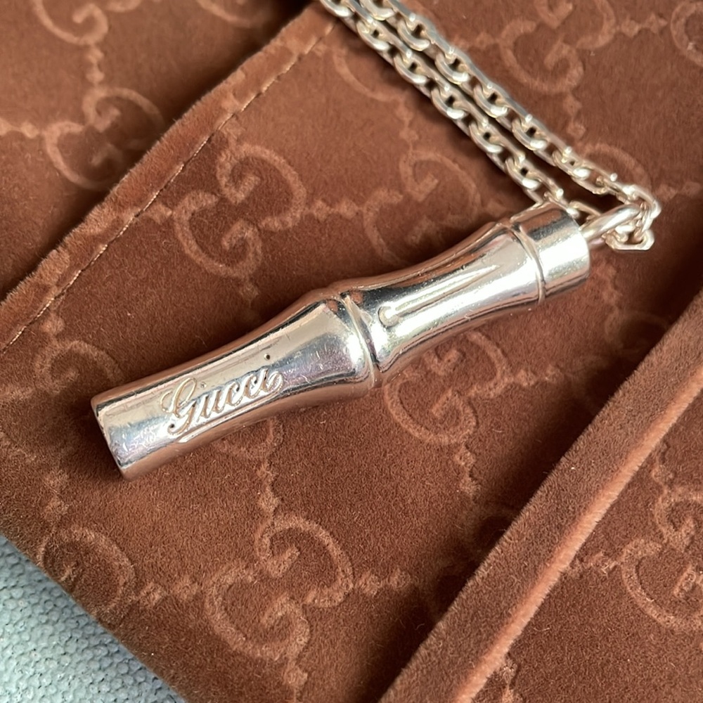 Authentic Gucci Silver Bamboo Pendant with Chain - Picture 7 of 16
